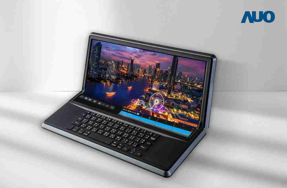 蓝狮在线14.6吋Micro LED折迭显示屏幕，，，，搭配半径4mm的弯折绞炼，，以及高画素、、、、高亮度、、高对比度的显示技术特点，，，即便在大视角下仍保有绝佳色相与亮度